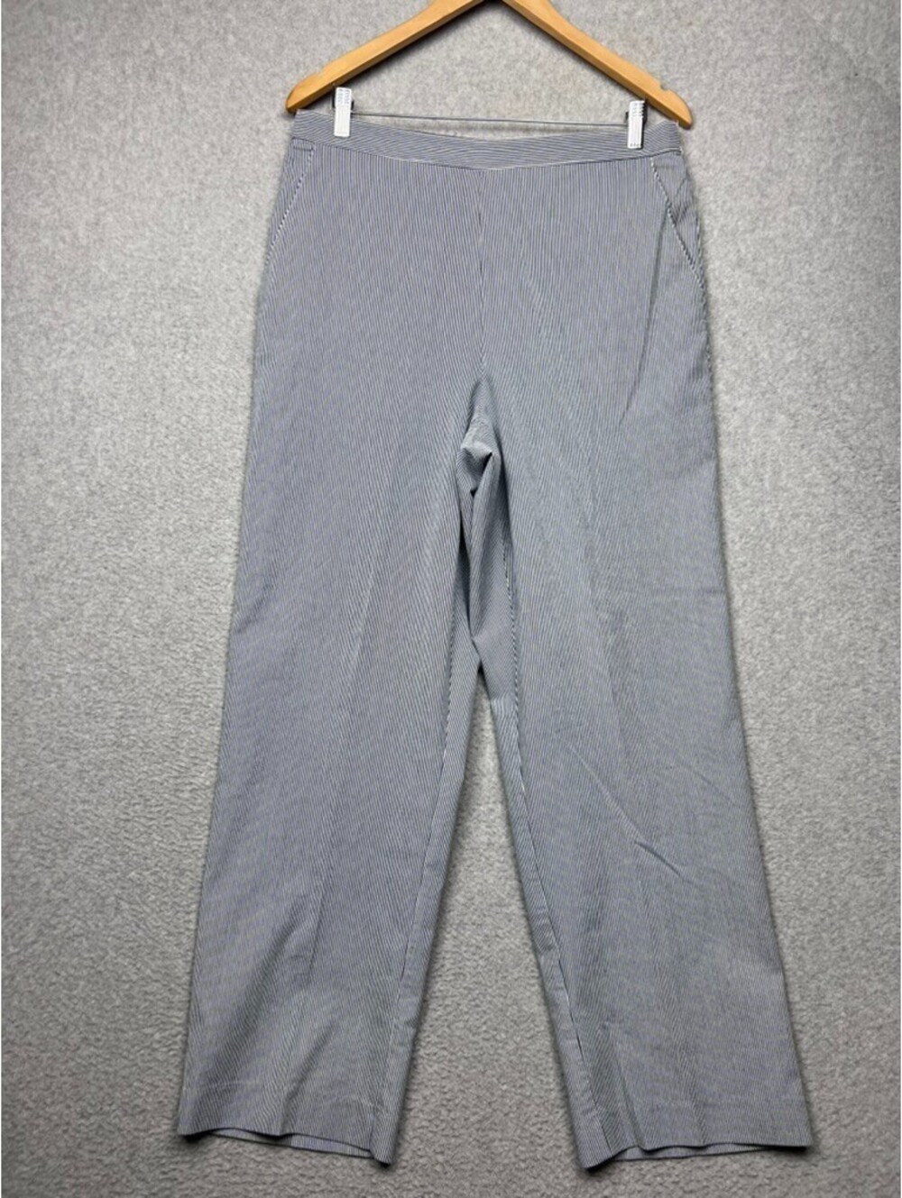 Alfred Dunner Pants 18 Blue White Seersucker Striped Pull On Elastic Waist Pocke